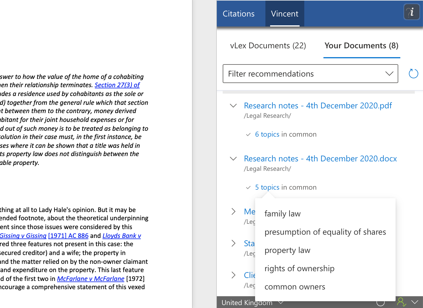 Find related information in your own vLex Cloud folder 